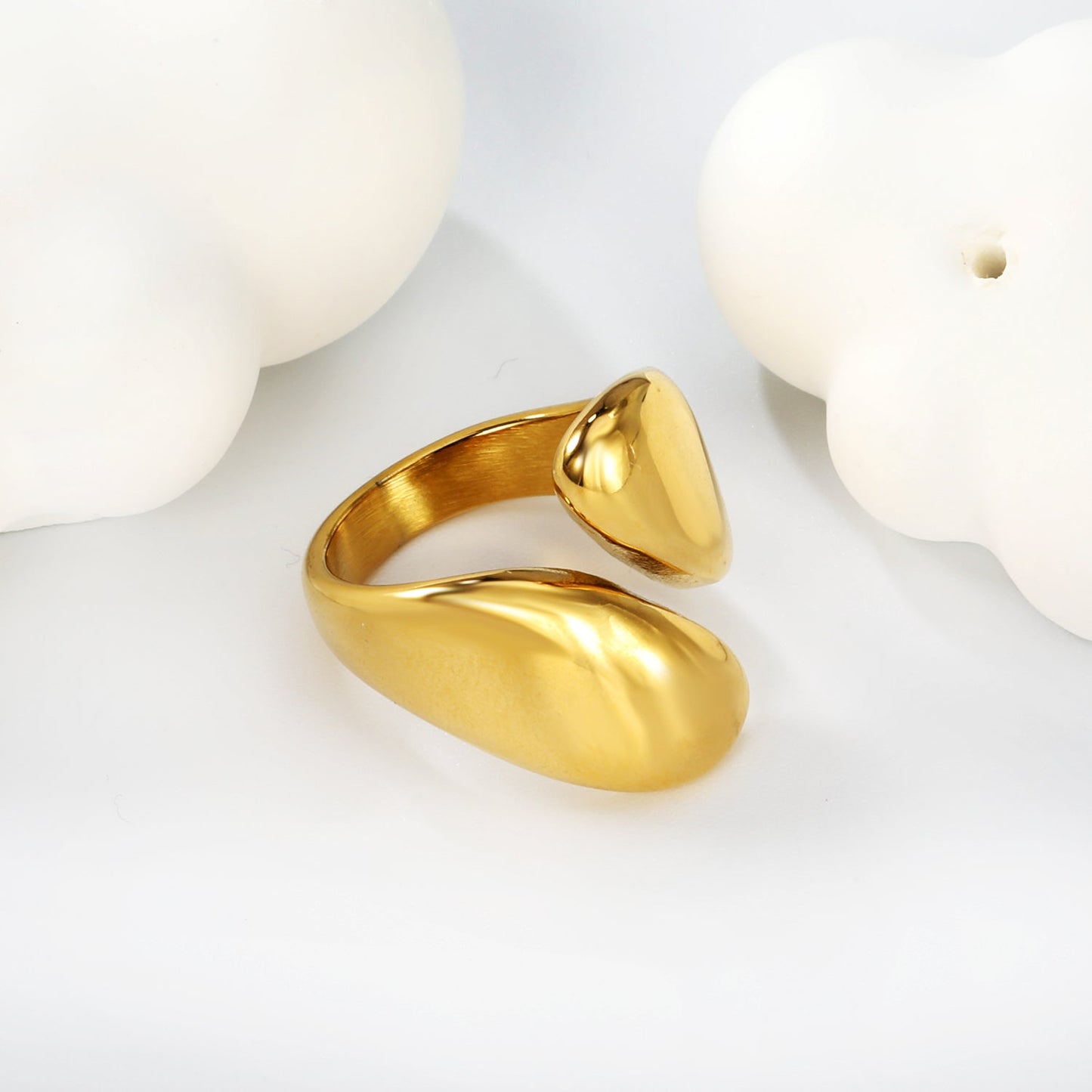 Smooth high 22mm solitaire ring gold color asonjewelry