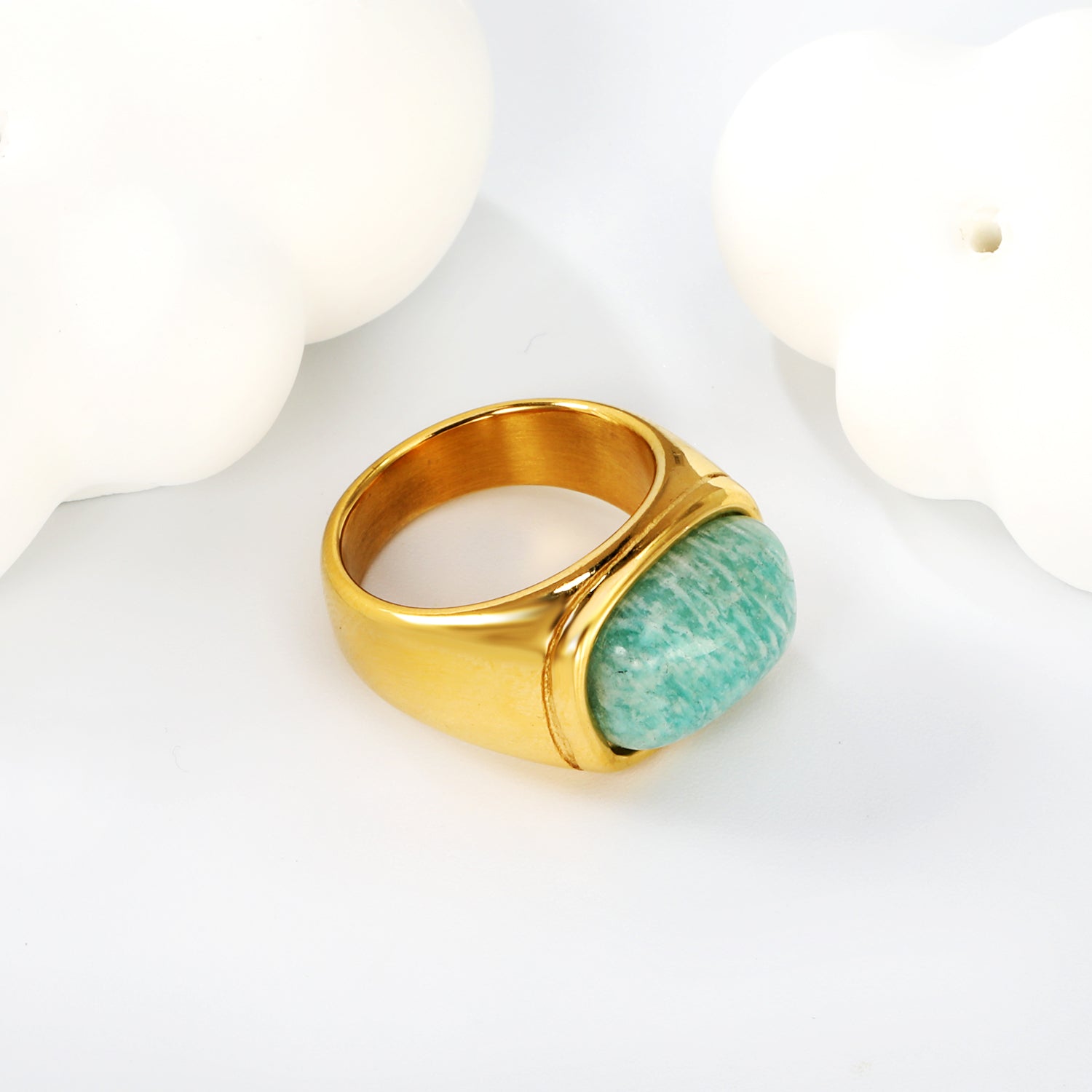14.6*11mm Chrysocolla Solitaire Steel/Golden asonjewelry
