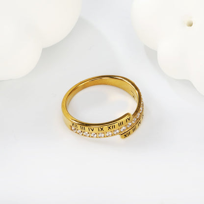 CNC white zirconia + Roman numerals single ring gold color asonjewelry