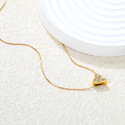 8x9mm heart-shaped hollow pendant with diamonds, 0.3mm cross hammer round chain, 40+5cm+6mm round tag necklace, gold asonjewelry