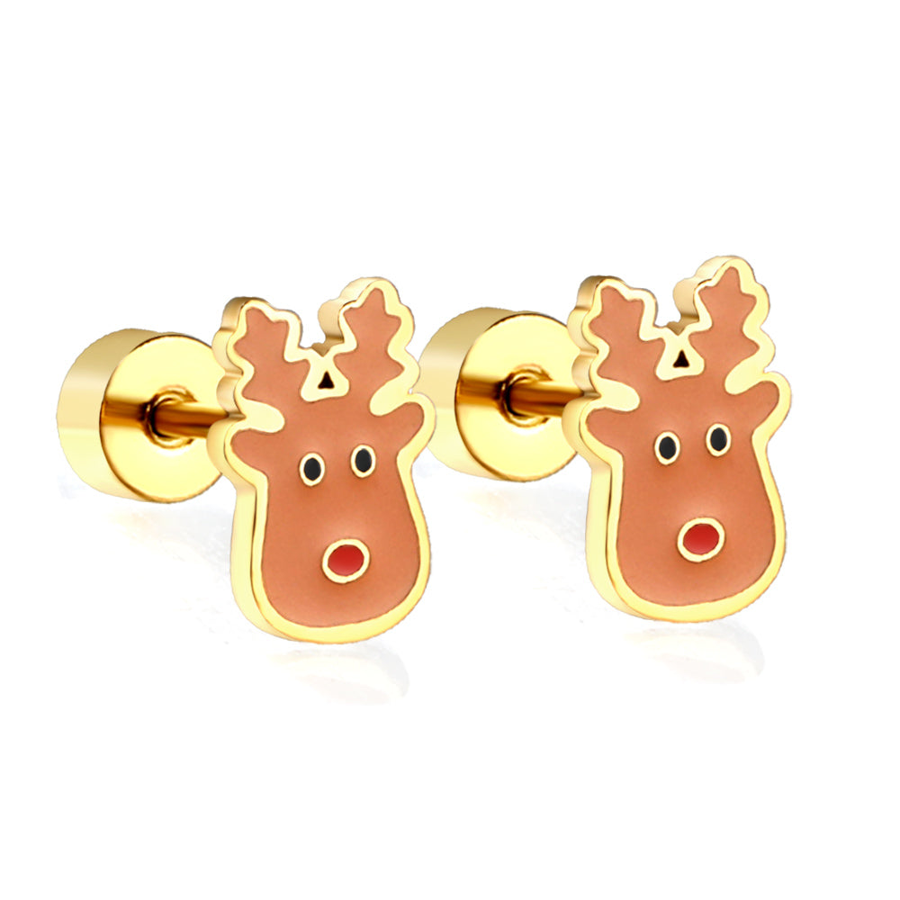 Screw plug Christmas deer head mixed color stud earrings asonjewelry