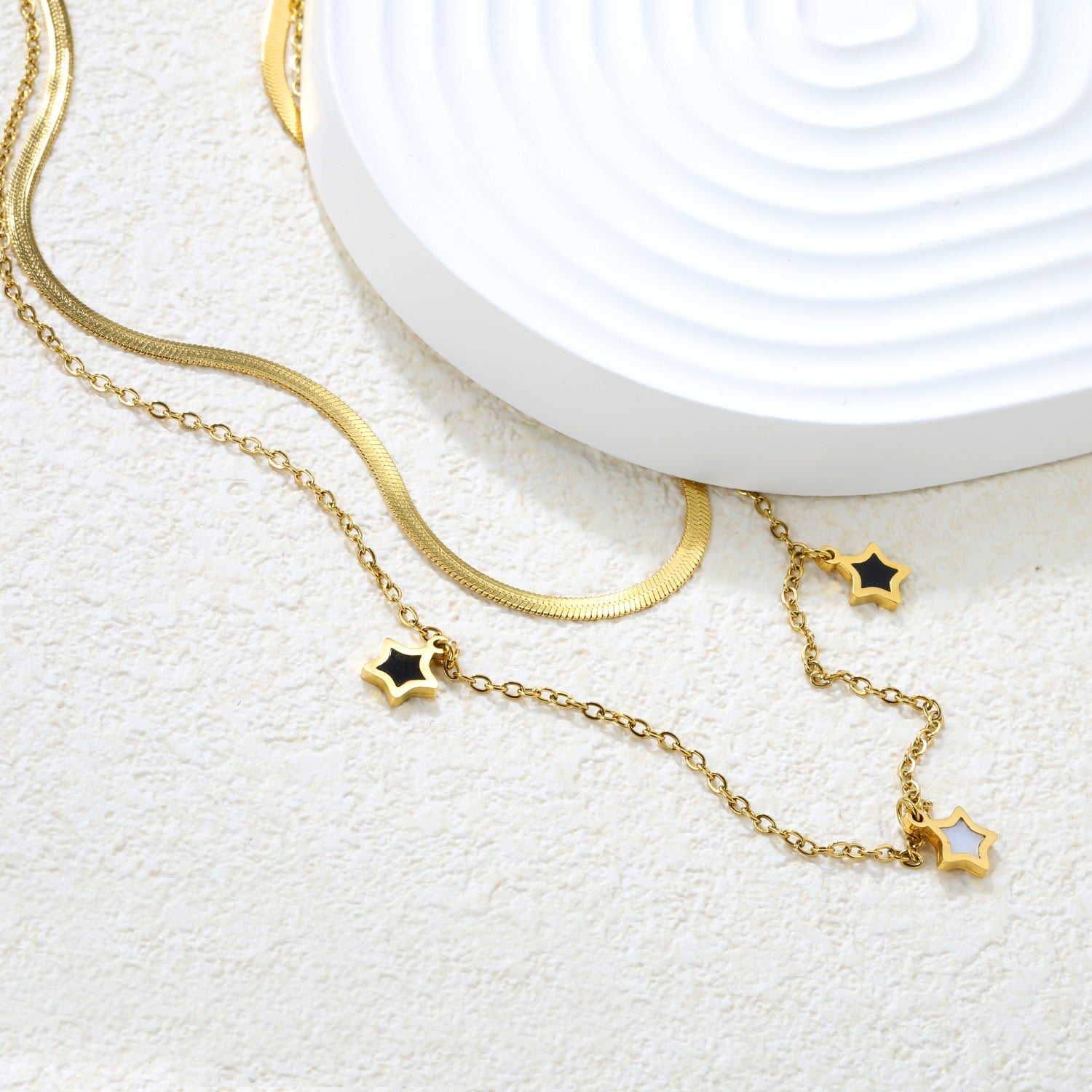 6.9 x 9mm star accessory, 2.6mm push-lock chain 40cm + 0.4cm cross chain 45cm + 5cm double chain necklace, gold asonjewelry