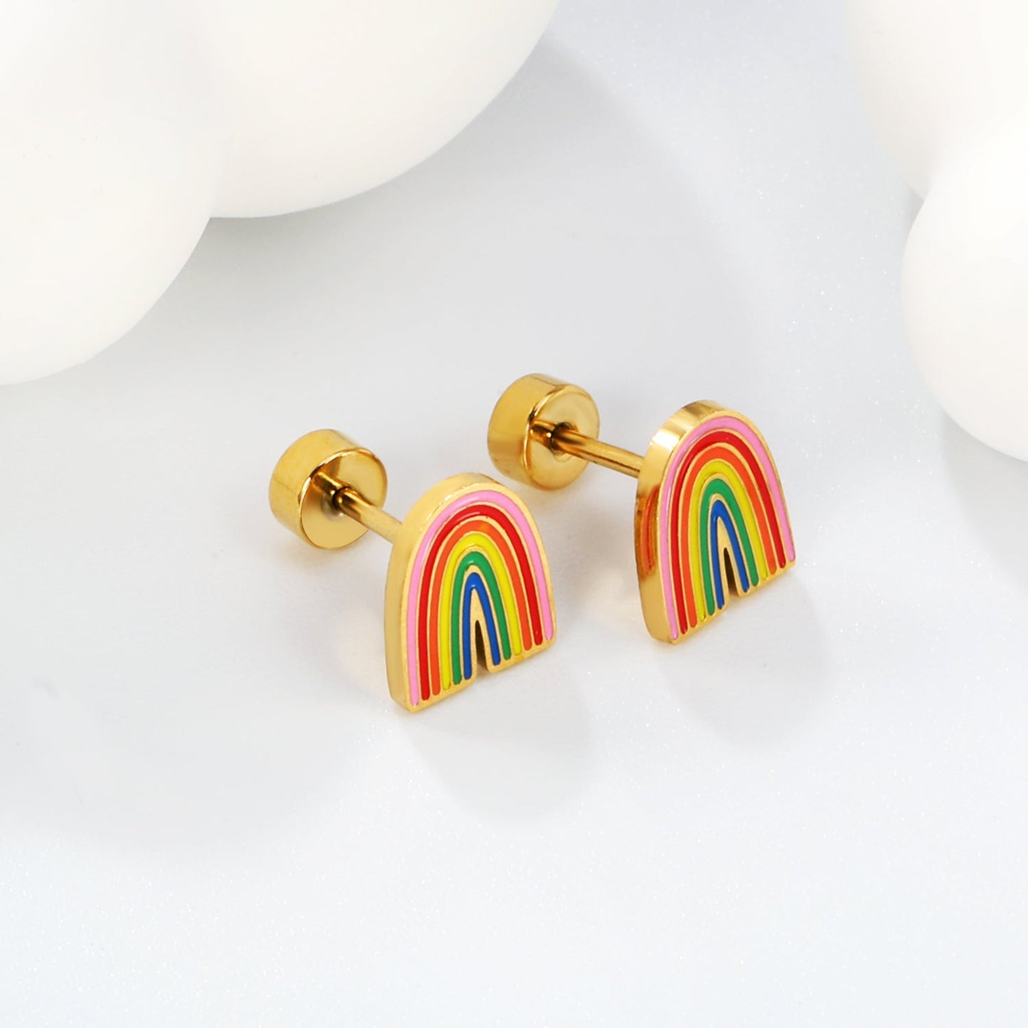 Screw plug 0.8*8mm pin rainbow with mixed color drop earrings 6.6*8mm gold color asonjewelry