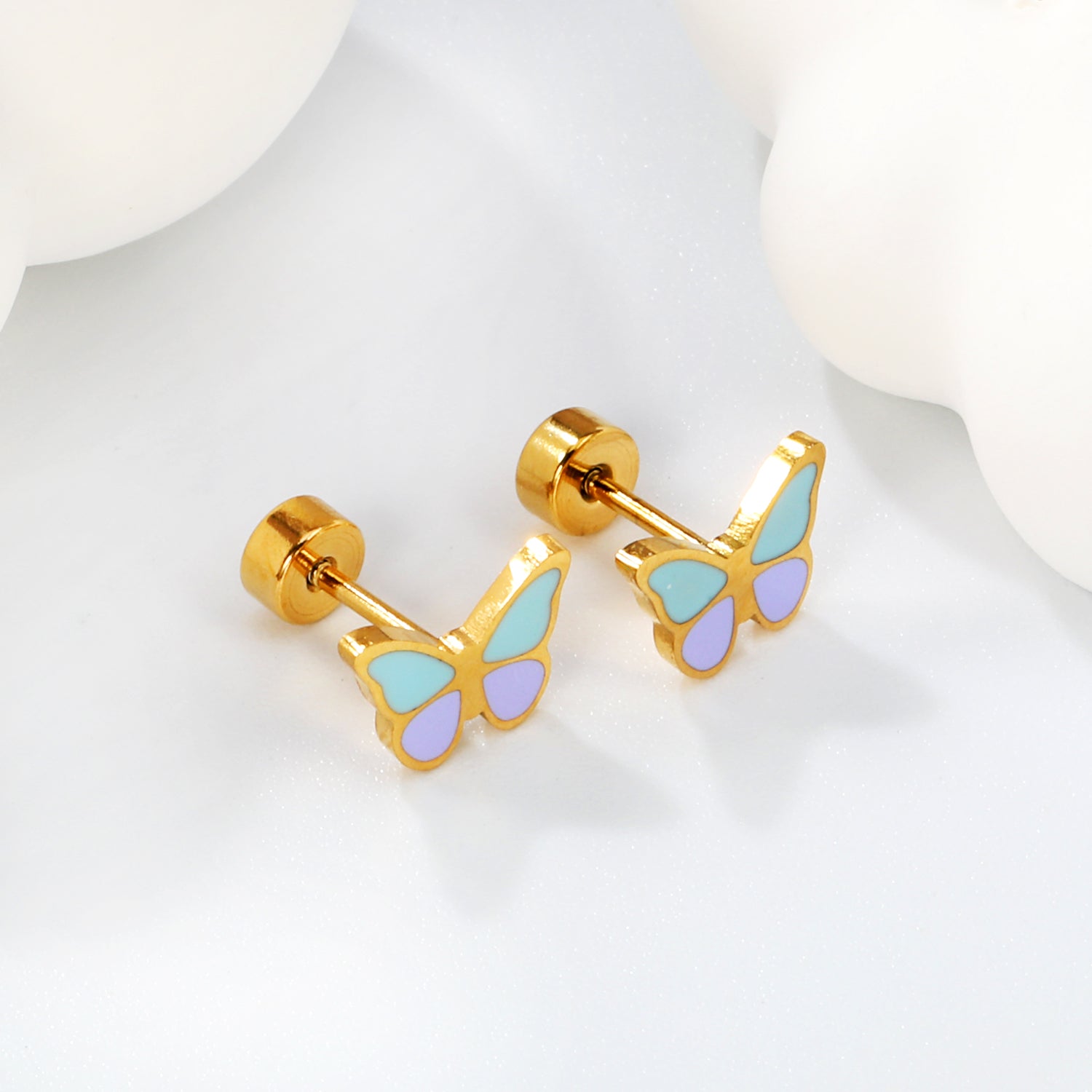 Screw plug 0.8*8mm needle butterfly with mixed color oil drip earrings 8.6*6.4mm gold color asonjewelry
