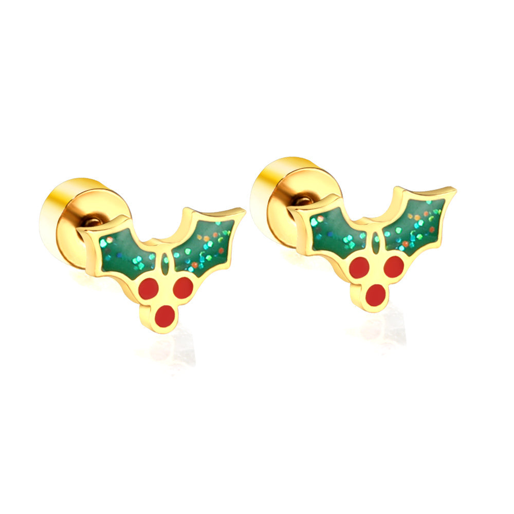 Screw-plug Christmas Fruit Mixed Color Stud Earrings asonjewelry