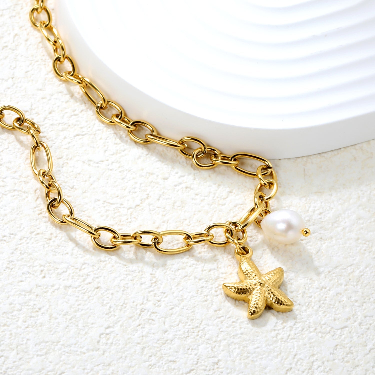15.1 x 19.6mm starfish + 7.8 x 14.6mm pearl accessories 1.2 cross chain 40+5cm + 6mm necklace, gold asonjewelry