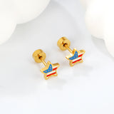 Screw plug 0.8*8mm pin pentagram with mixed color drop earrings 6.5mm gold color