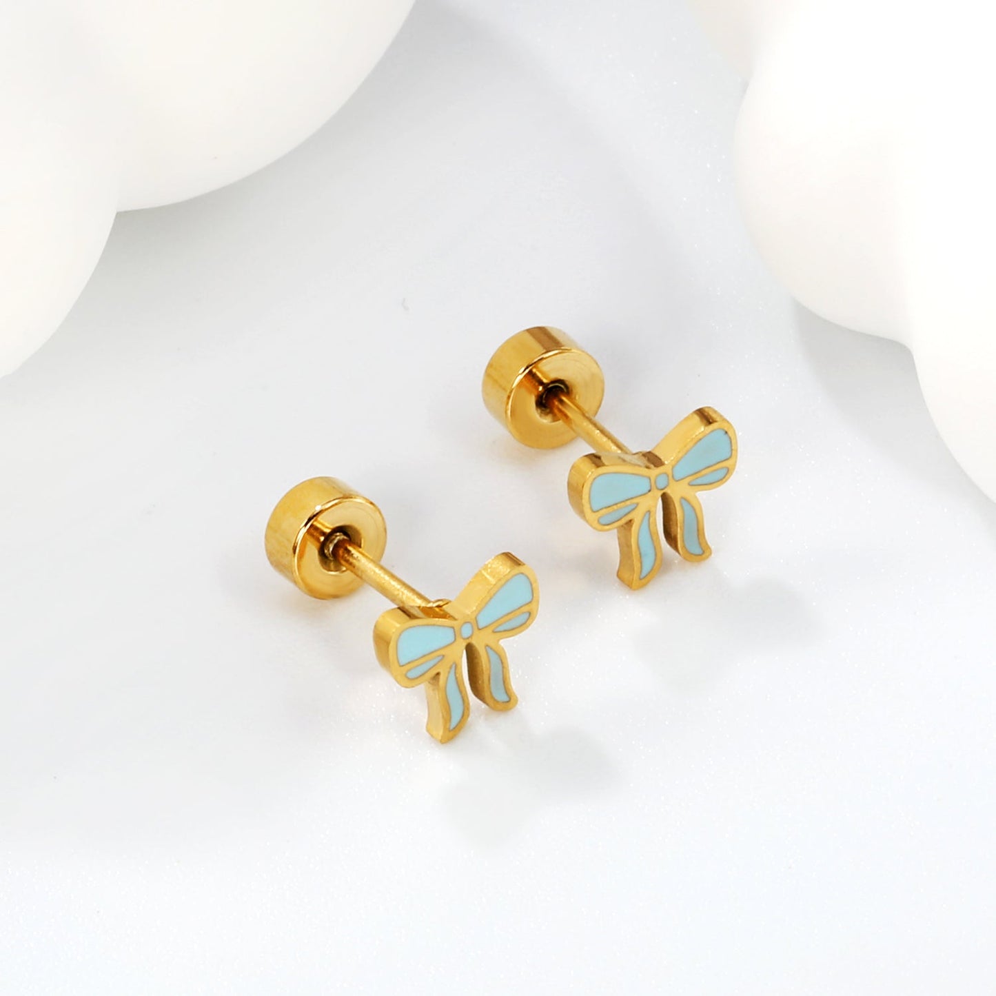 Screw plug 0.8*8mm pin bow with blue drop earrings 6.3*5.6mm gold color asonjewelry