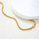 6mm White Diamond Inlaid Pendant, 2.8mm Wide x 46+5cm Necklace, Steel/Gold
