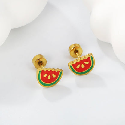 Screw plug 0.8*8mm needle watermelon with mixed color drop earrings 8*6mm gold color asonjewelry