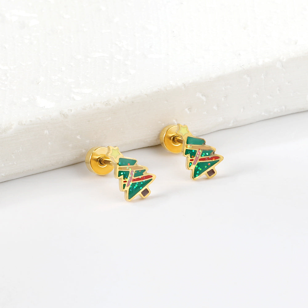 Screw-plug Christmas tree mixed color stud earrings asonjewelry