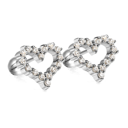 Steel ball screw-in heart shaped hoop earrings with white diamonds 11.2*10mm asonjewelry