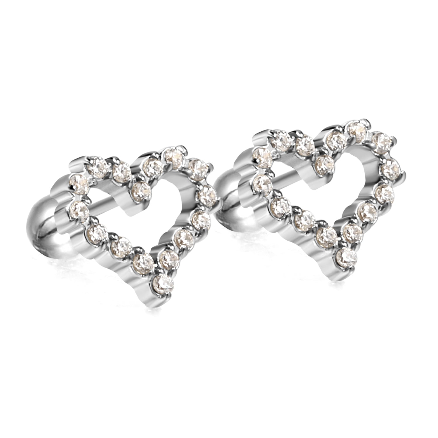 Steel ball screw-in heart shaped hoop earrings with white diamond 11.2*10mm asonjewelry