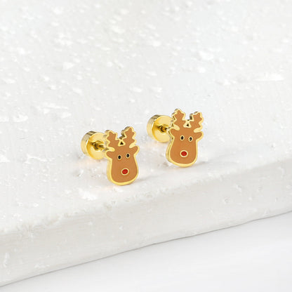 Screw plug Christmas deer head mixed color stud earrings asonjewelry