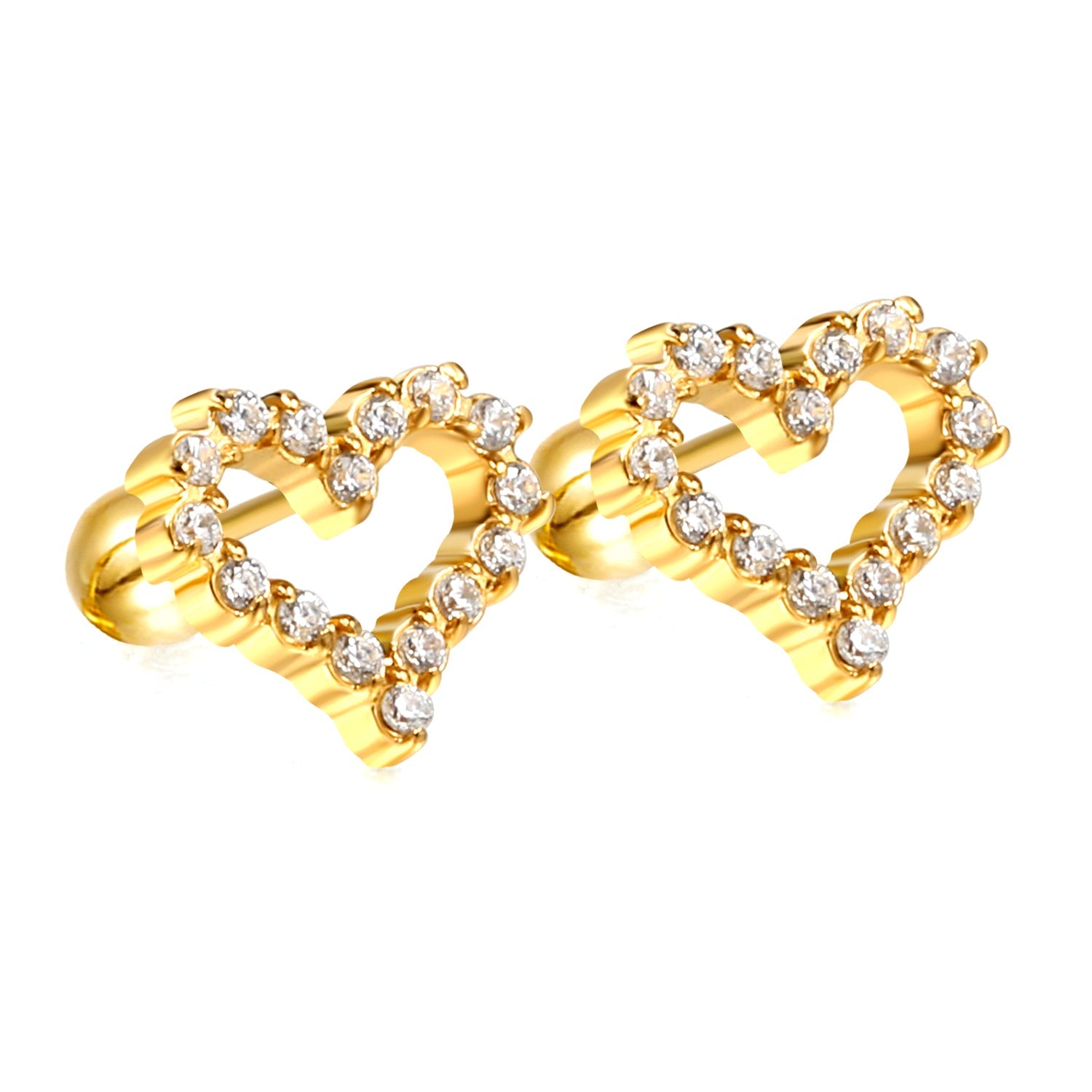 Steel ball screw-in heart shaped hoop earrings with white diamond 11.2*10mm asonjewelry