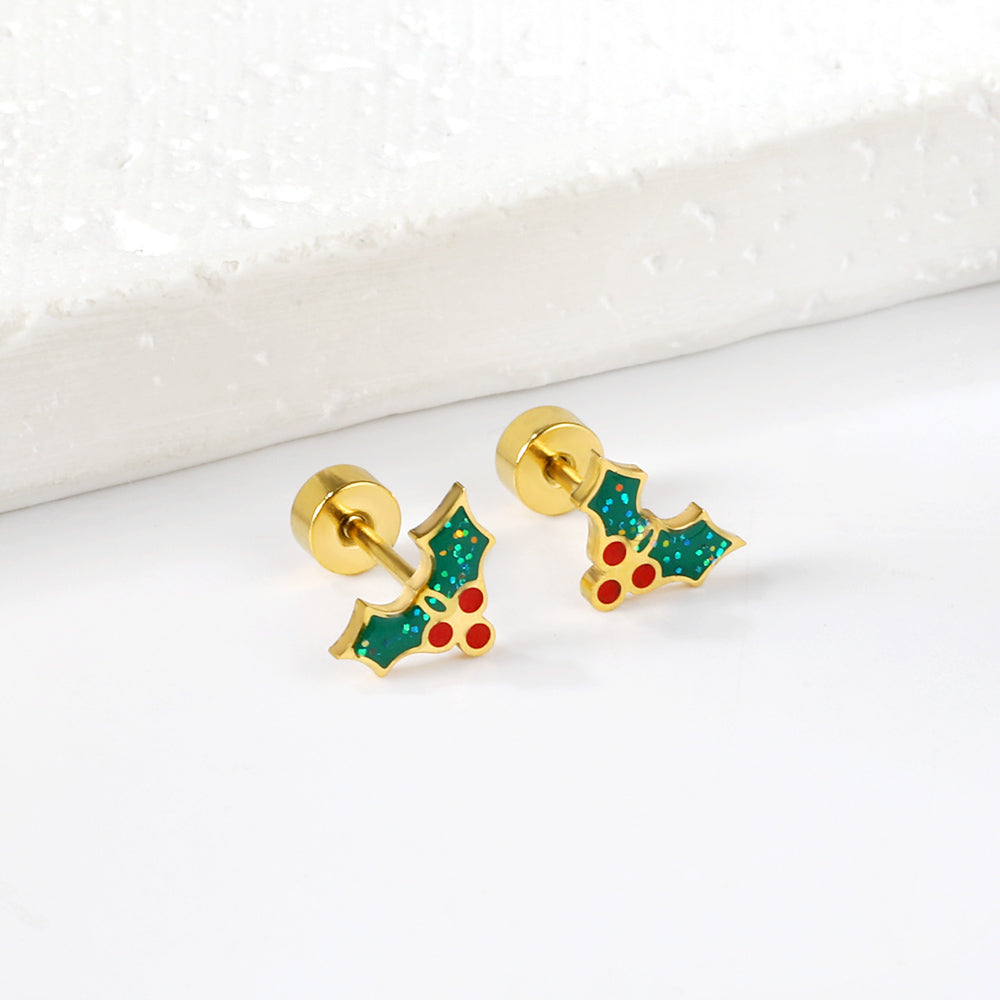 Screw-plug Christmas Fruit Mixed Color Stud Earrings asonjewelry