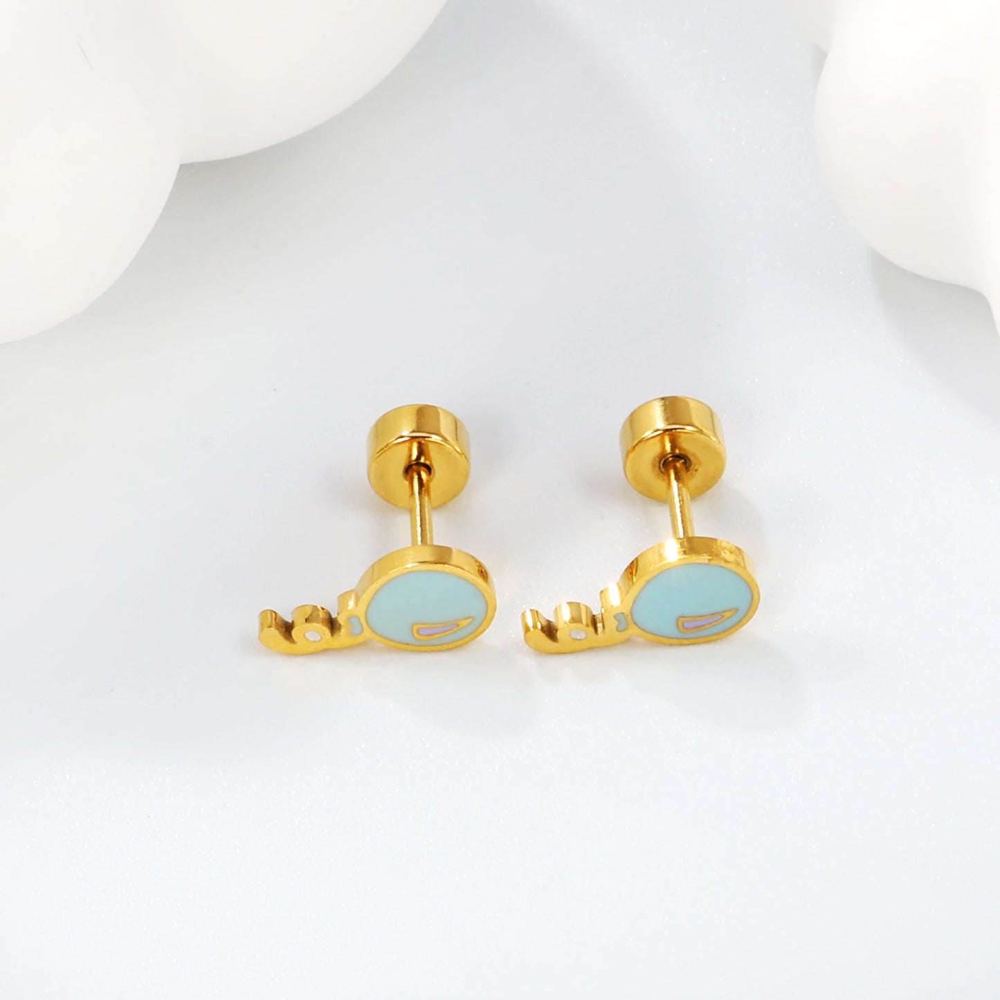 Screw plug 0.8*8mm pin balloon with blue drop earrings 4.7*9mm gold color asonjewelry