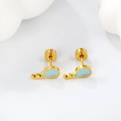 Screw plug 0.8*8mm pin balloon with blue drop earrings 4.7*9mm gold color asonjewelry