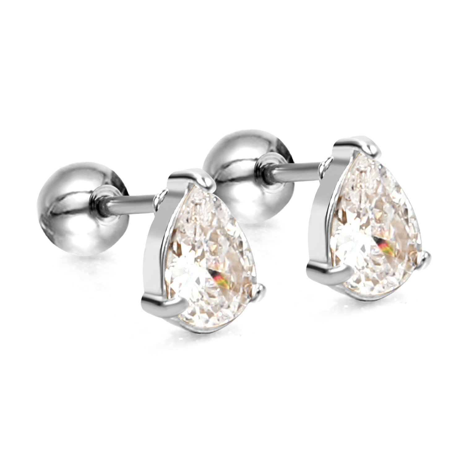 Steel ball screw-in drop earrings with white diamonds 4.8*6.8mm asonjewelry
