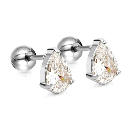 Steel ball screw-in drop earrings with white diamonds 4.8*6.8mm asonjewelry
