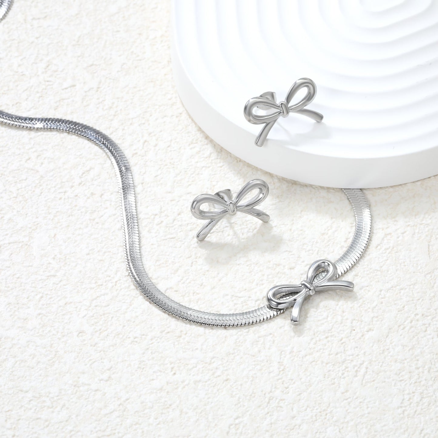 Bow Set Steel/Gold Earring: 12x20mm Pendant: 12x20mm 4mm Blade Chain 40+5cm+6mm Round Pendant asonjewelry