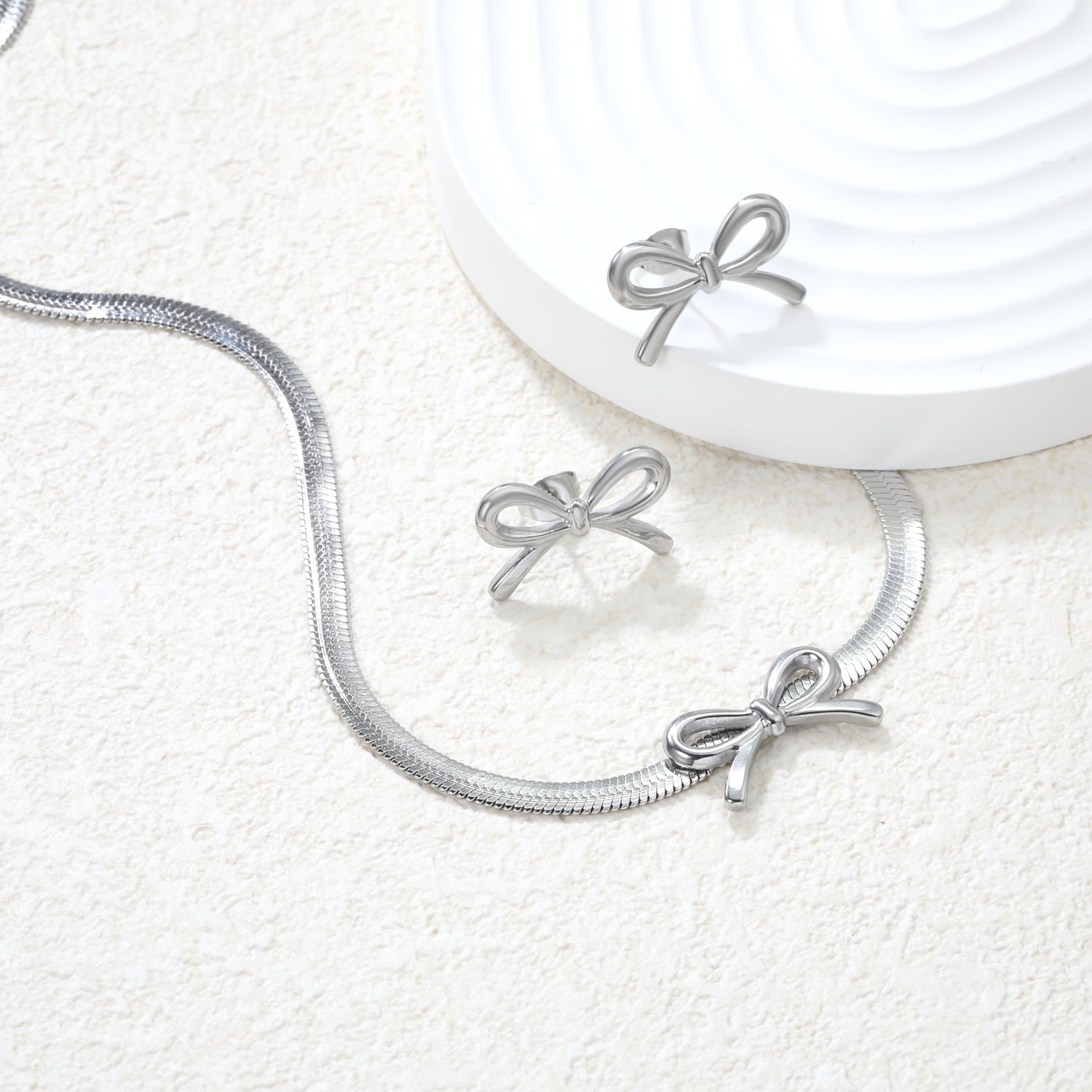 Bow Set Steel/Gold Earring: 12x20mm Pendant: 12x20mm 4mm Blade Chain 40+5cm+6mm Round Pendant asonjewelry