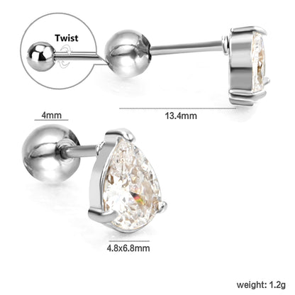 Steel ball screw-in drop earrings with white diamonds 4.8*6.8mm asonjewelry