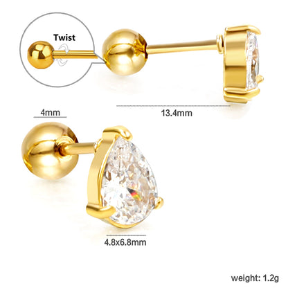 Steel ball screw-in drop earrings with white diamonds 4.8*6.8mm asonjewelry
