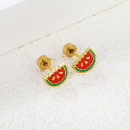 Screw plug 0.8*8mm needle watermelon with mixed color drop earrings 8*6mm gold color asonjewelry