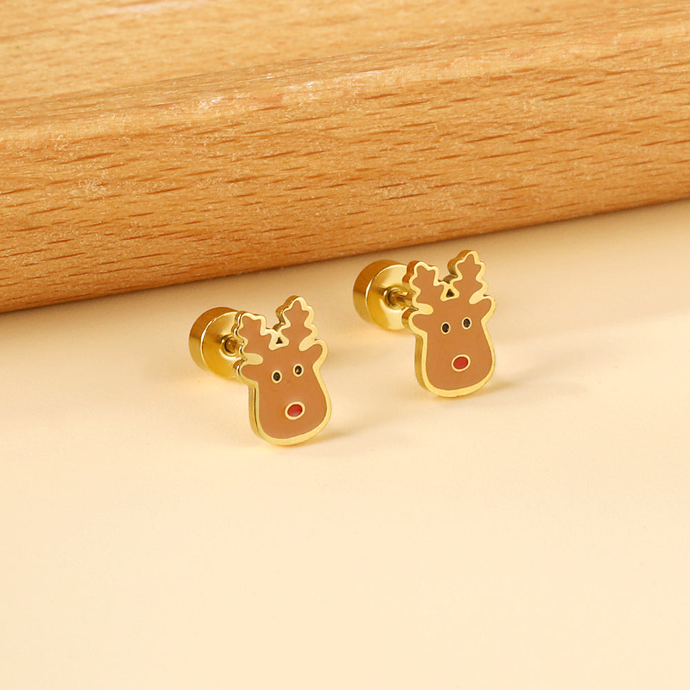 Screw plug Christmas deer head mixed color stud earrings asonjewelry