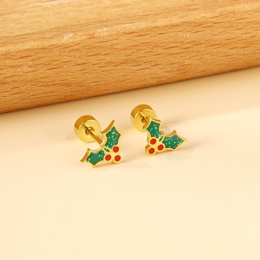 Screw-plug Christmas Fruit Mixed Color Stud Earrings asonjewelry