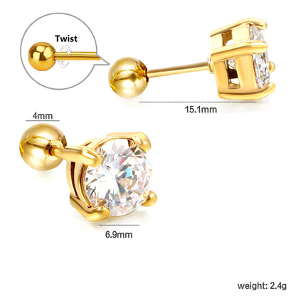 Steel Bead Screwback Round Earrings with White Diamonds 6.9mm asonjewelry