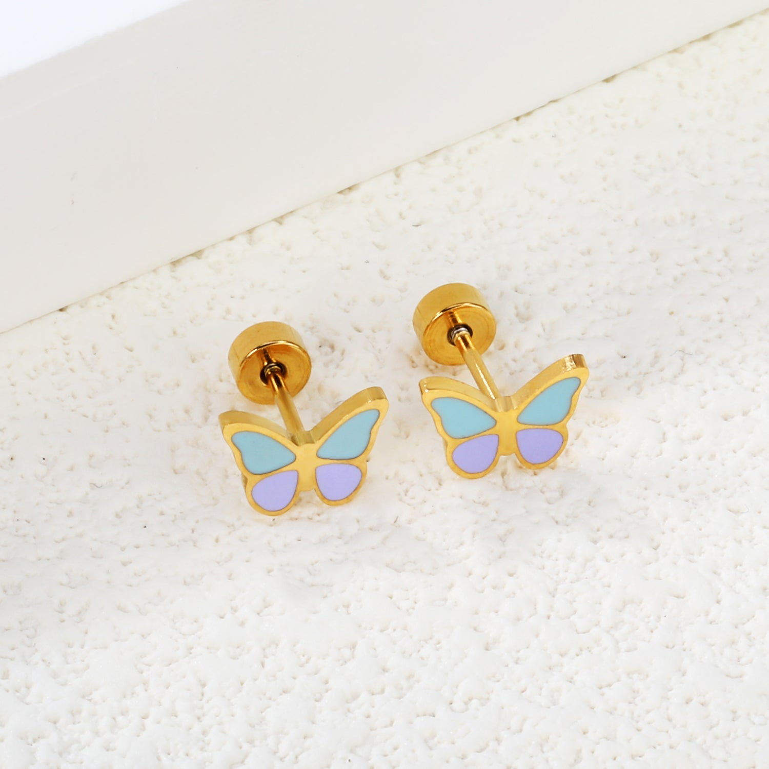 Screw plug 0.8*8mm needle butterfly with mixed color oil drip earrings 8.6*6.4mm gold color asonjewelry