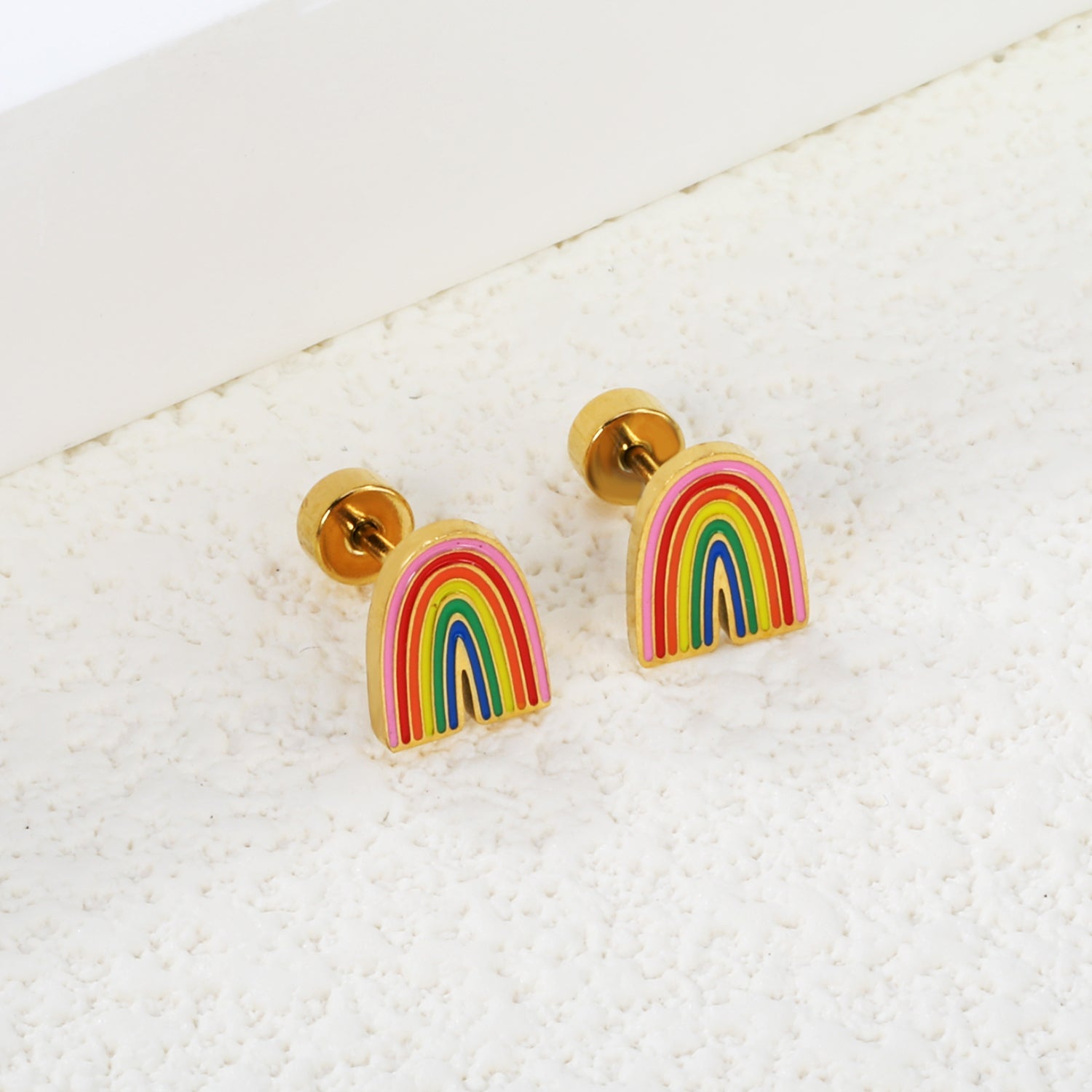 Screw plug 0.8*8mm pin rainbow with mixed color drop earrings 6.6*8mm gold color asonjewelry