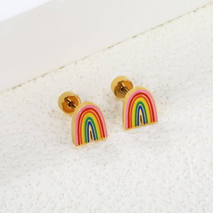 Screw plug 0.8*8mm pin rainbow with mixed color drop earrings 6.6*8mm gold color asonjewelry