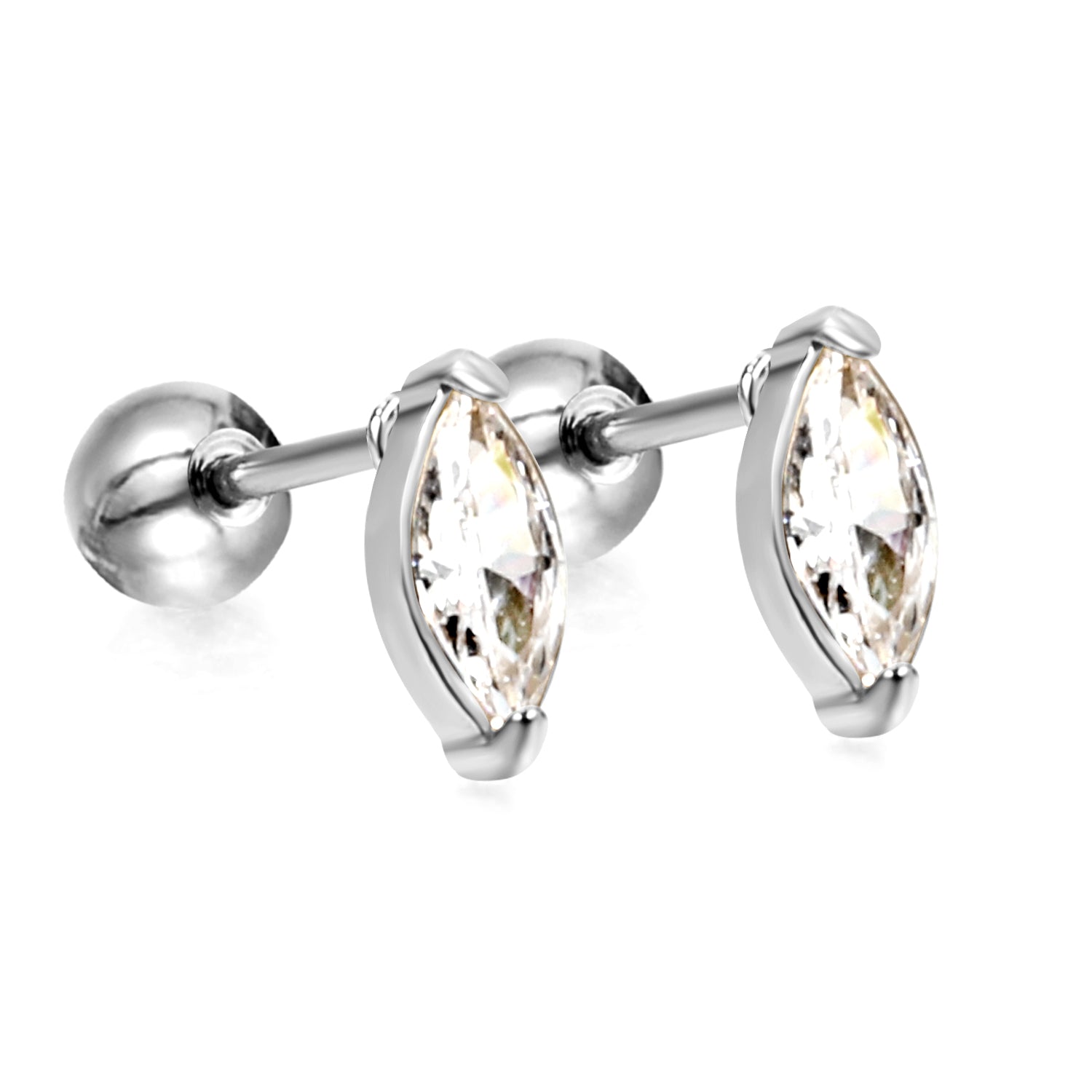 Steel Beads Screwback Horse Eye Earrings with White Diamonds 3.3*7.3mm asonjewelry