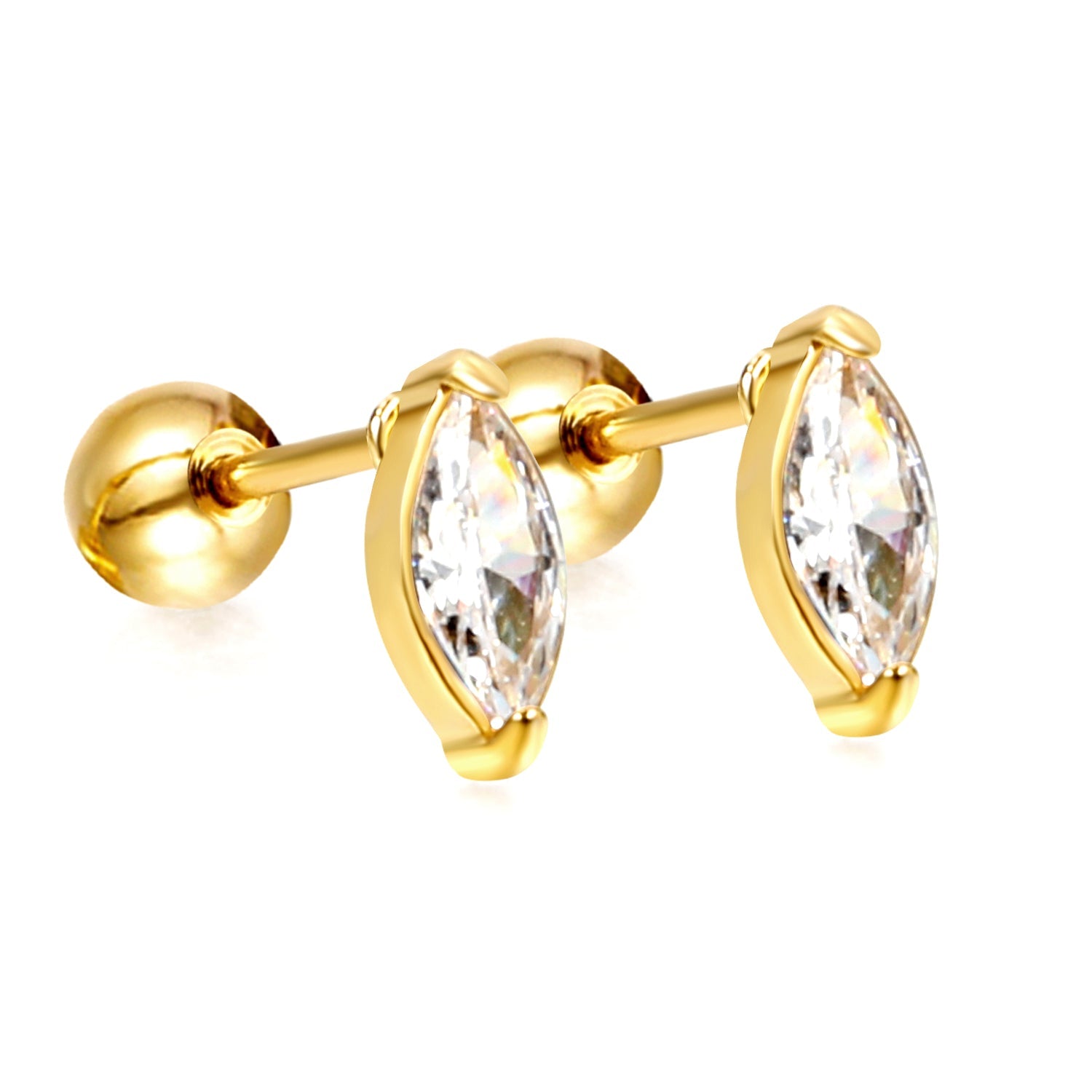 Steel Beads Screwback Horse Eye Earrings with White Diamonds 3.3*7.3mm asonjewelry