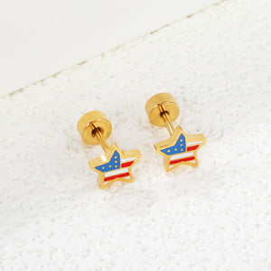 Screw plug 0.8*8mm pin pentagram with mixed color drop earrings 6.5mm gold color