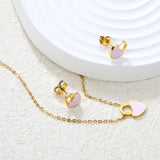 Pink/Light Blue Heart Drip Set Earrings: 7.8 x 10mm Pendant: 9.4 x 12mm 0.3mm Cross Chain 40+5cm + 6mm Round Pendant