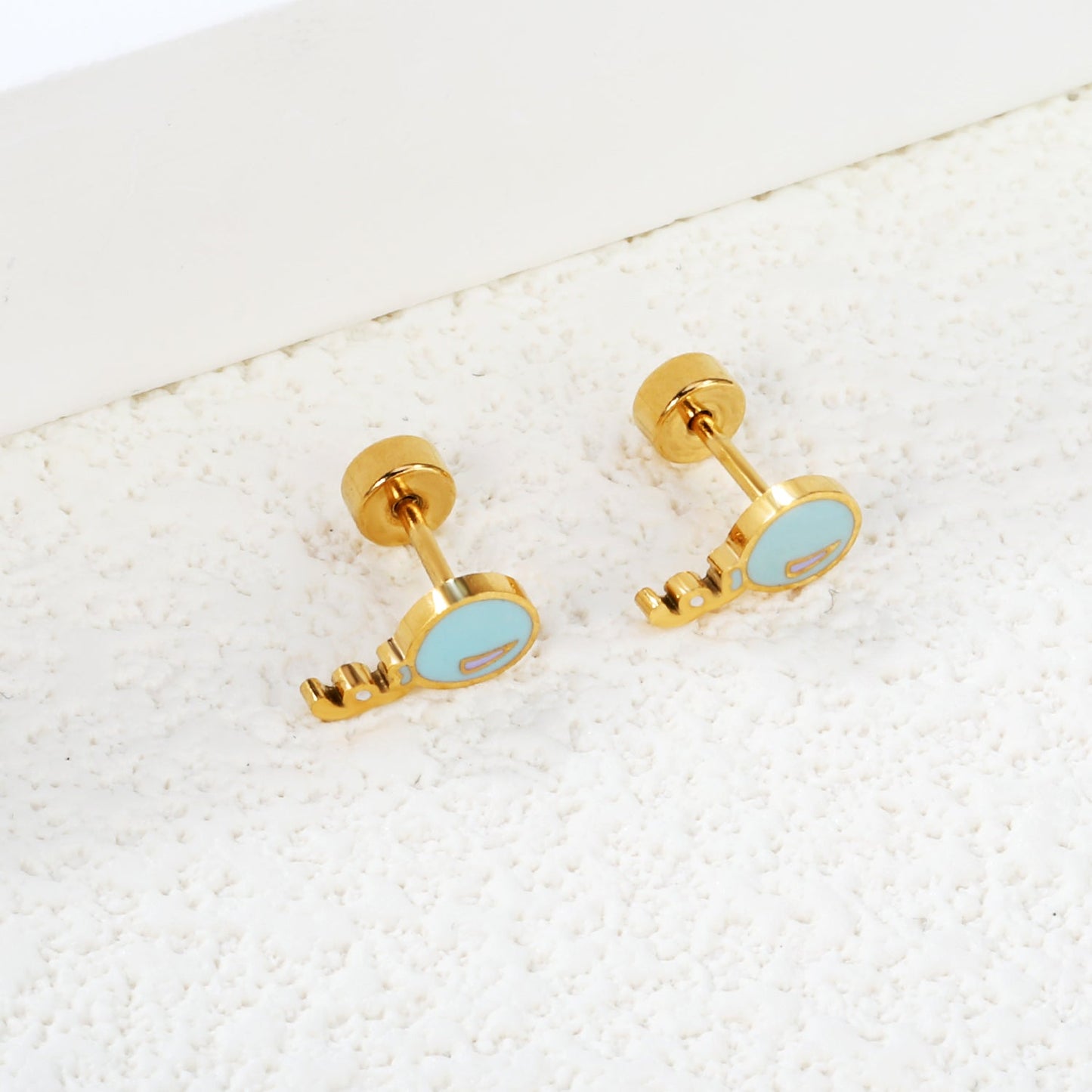 Screw plug 0.8*8mm pin balloon with blue drop earrings 4.7*9mm gold color asonjewelry