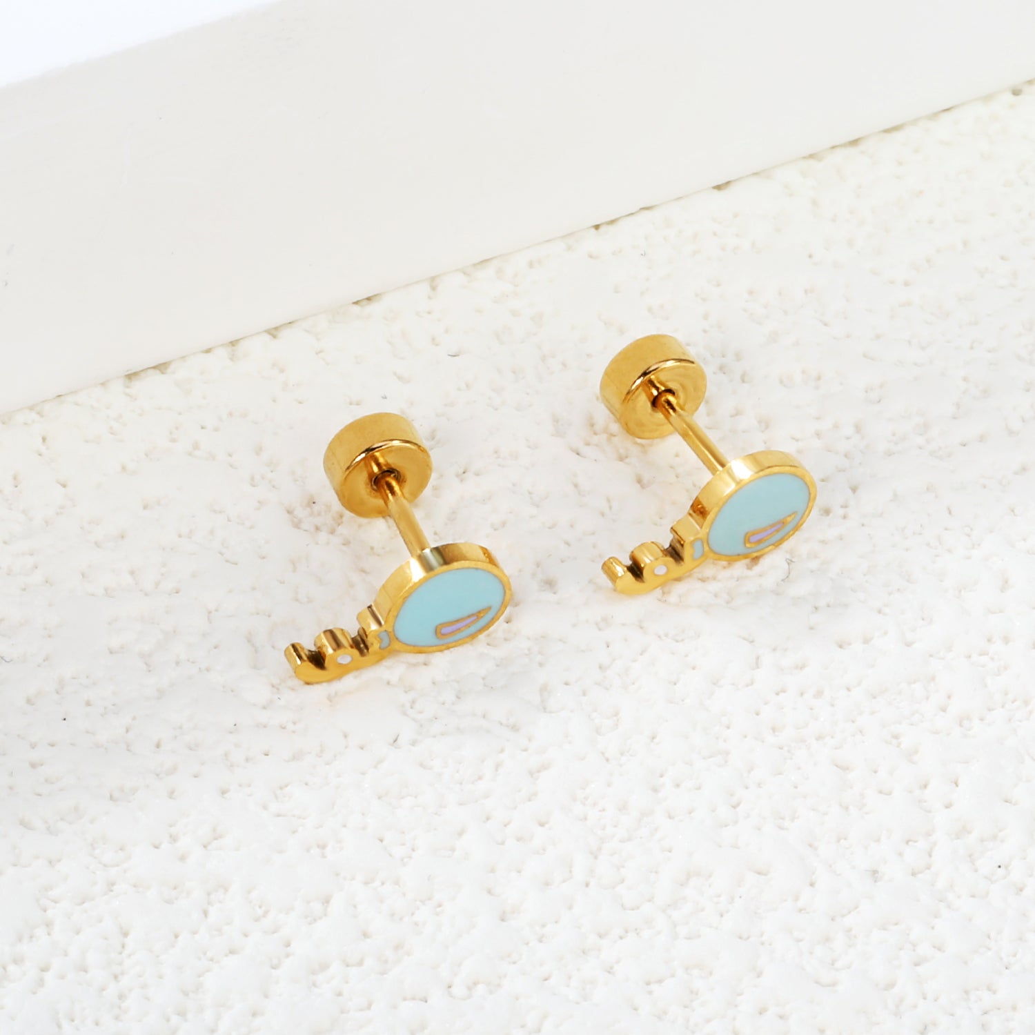 Screw plug 0.8*8mm pin balloon with blue drop earrings 4.7*9mm gold color asonjewelry
