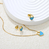 Pink/Light Blue Heart Drip Set Earrings: 7.8 x 10mm Pendant: 9.4 x 12mm 0.3mm Cross Chain 40+5cm + 6mm Round Pendant