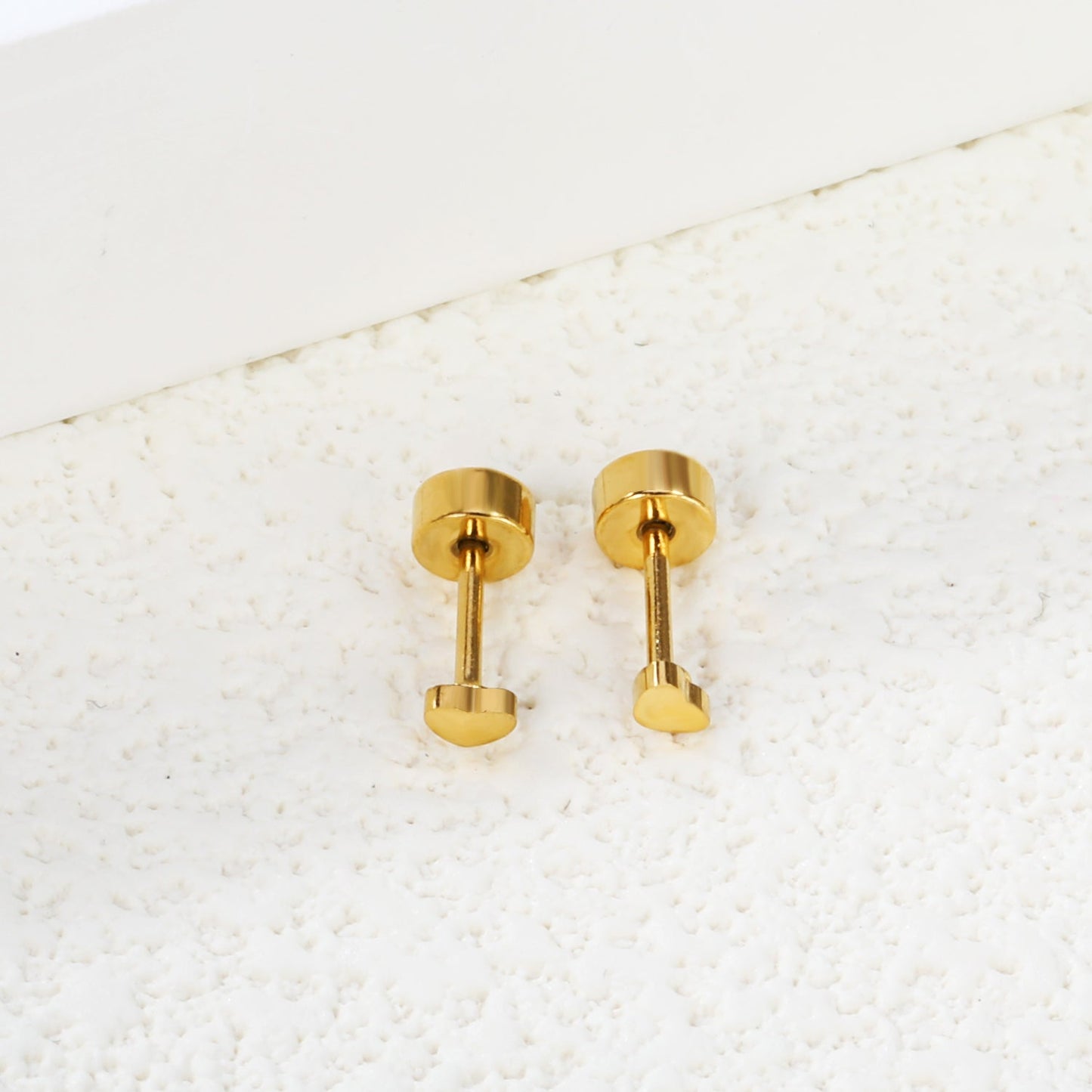 Screw plug 0.8*8mm pin small heart stud earrings 3*2.2mm gold color asonjewelry