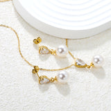 Teardrop-shaped white/pink/emerald zirconia + pearl-set gold stud earrings: Teardrop-shaped white zirconia + pearl stud earrings Pendant: Teardrop-shaped white zirconia + pearl pendant