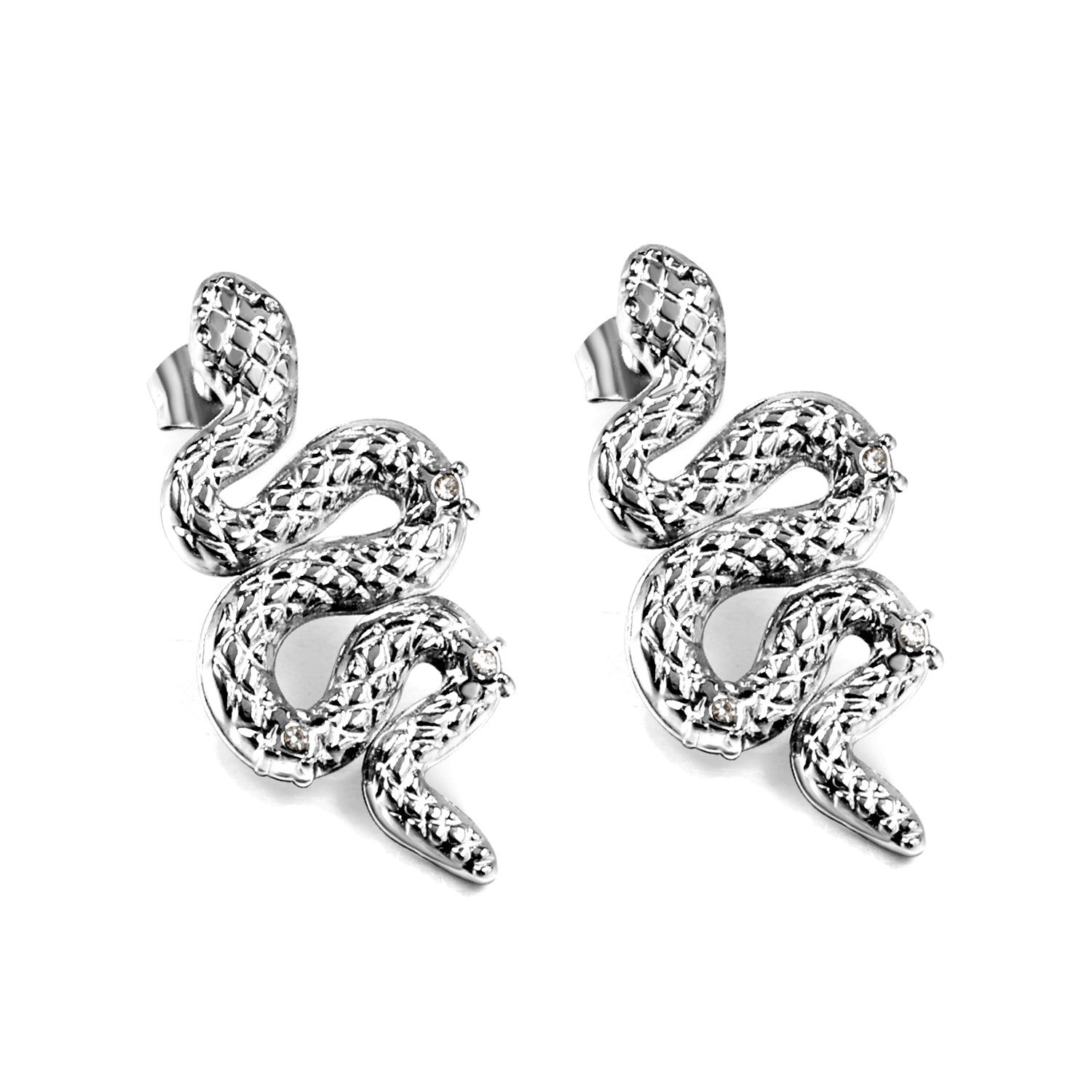 Snake with 3 White Diamonds Earrings 14.6*31.4mm asonjewelry