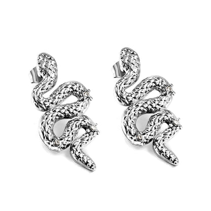 Snake with 3 White Diamonds Earrings 14.6*31.4mm asonjewelry