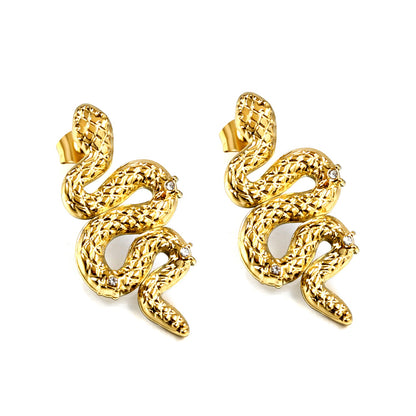 Snake with 3 White Diamonds Earrings 14.6*31.4mm asonjewelry