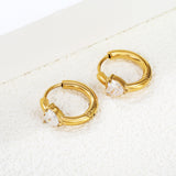 6*6.2mm heart-shaped three-claw white zirconium ear clips 2.5*inner diameter 11mm steel color gold color