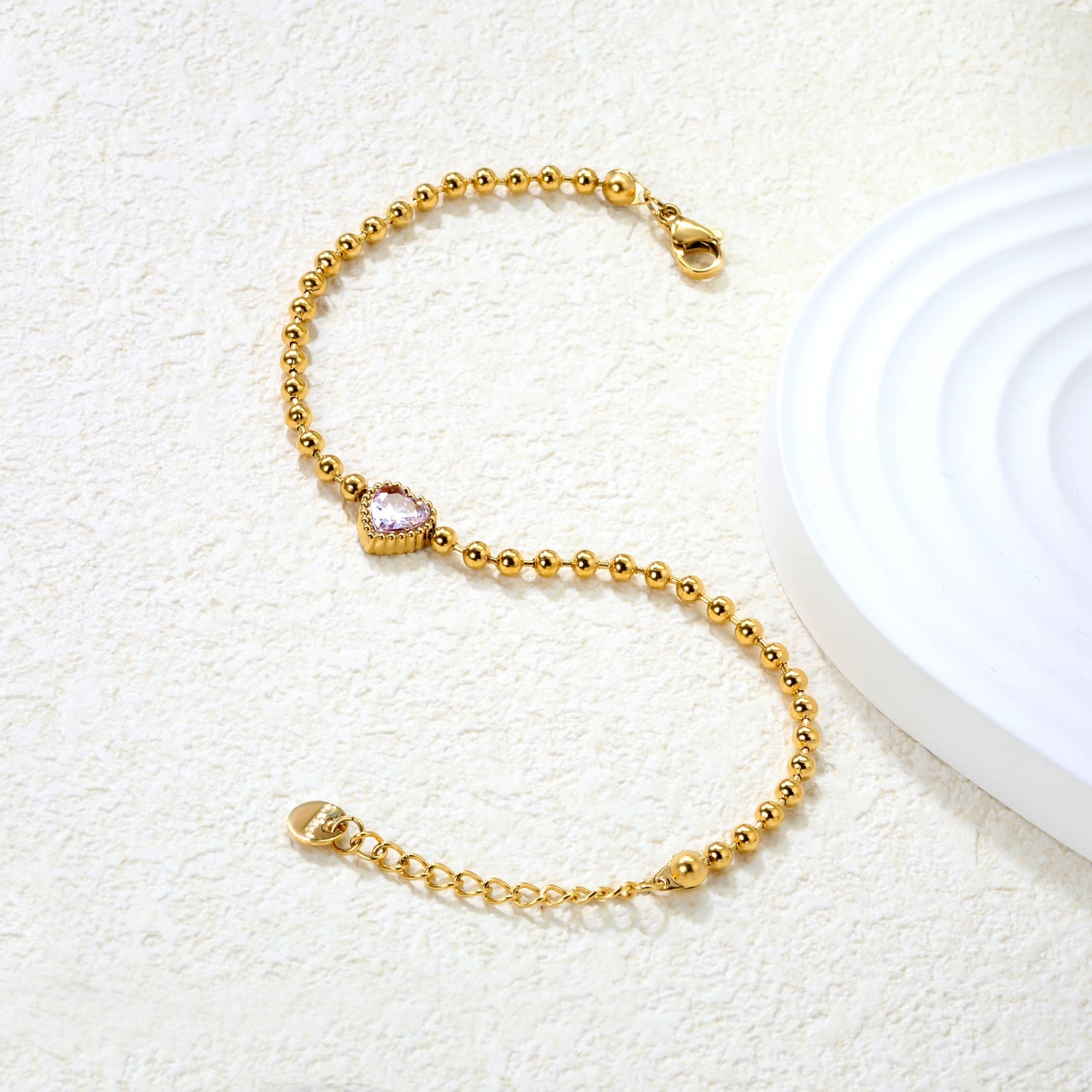 8.6*8.6mm white/light purple/pomegranate red zirconia 3mm bead chain 18+3cm+6mm round pendant bracelet asonjewelry