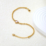 8.6*8.6mm white/light purple/pomegranate red zirconia 3mm bead chain 18+3cm+6mm round pendant bracelet